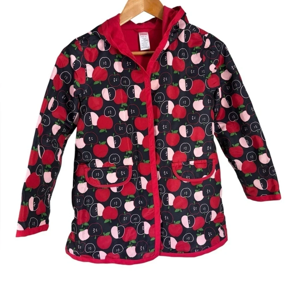 Gymboree lined raincoat with accessible zelcro closures. Apple print 7-8 Y